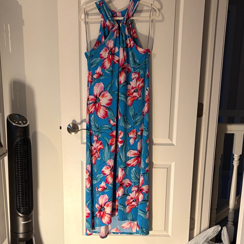 Tommy Bahama Blue Floral Maxi Dress with Pink & White Hibiscus